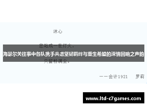 海瑟尔关往事中各队携手共谱坚韧羁绊与重生希望的深情回响之声韵